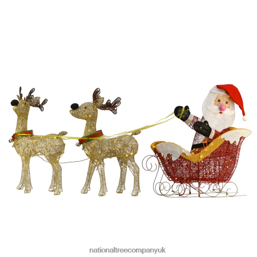decoration | National Tree Company Pre Lit Santa and Reindeer Decoration Includes Santa Two Reindeer Prestrung with 225 Warm White LED Lights Battery Powered Christmas Collection 33 Inches F2L4F